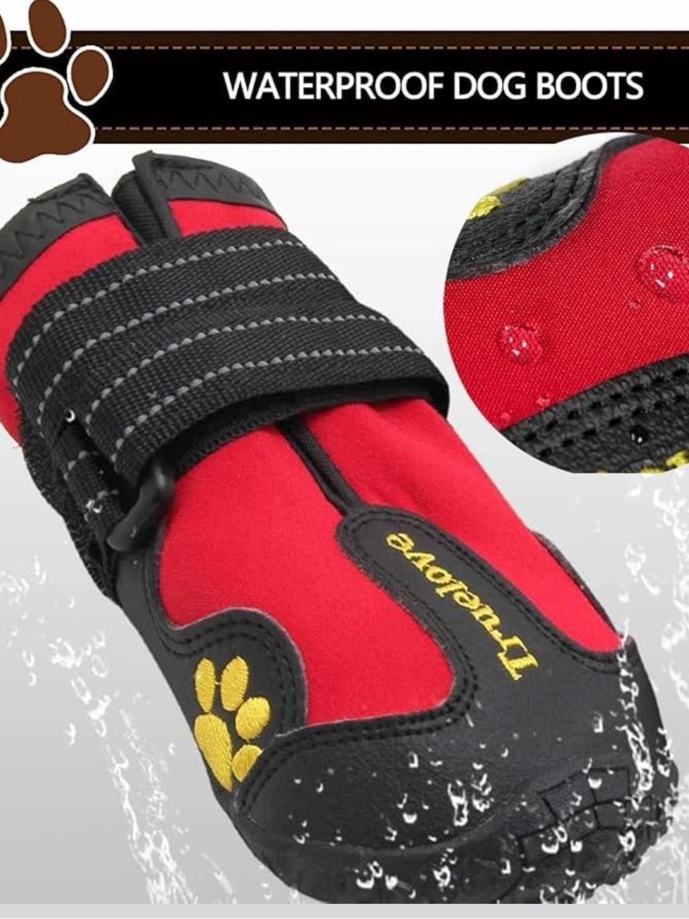 Waterproof Red & Black Dog Boot with Paw Accent